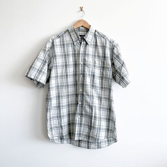 Arnold Palmer Mens Casual Button Down Shirt Plaid Short Sleeve Green Medium - Picture 1 of 7